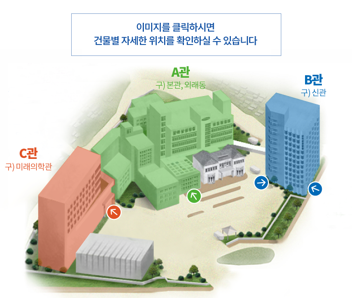 본관, 신관, 효석관 건물을 클릭하시면 좀 더 자세한 사진을 보실 수 있습니다.