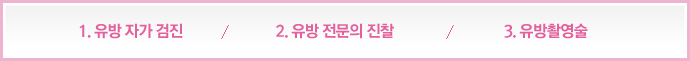 1. 유방 자가 검진, 2. 유방 전문의 진찰,3. 유방촬영술