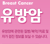 유방암 - 유방암에 관련된 질병/복약/치료 및 자가 검진 정보를 보실 수 있습니다.
